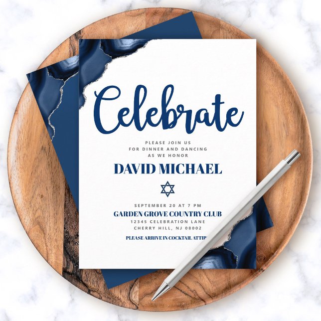 Bar Mitzvah Enkel Navyblå Agat Modernt Skript  Tilläggskort (Skapare uppladdad)