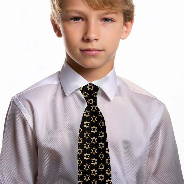 Bar Mitzvah Falskt guld Svart Elegant Davidstjärna Slips (Skapare uppladdad)