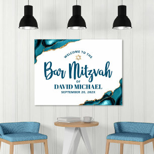 Bar Mitzvah Fet Stiligt Typsnitt Turkos Guld Välko Poster