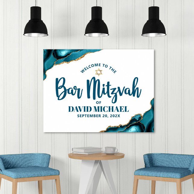 Bar Mitzvah Fet Stiligt Typsnitt Turkos Guld Välko Poster (Skapare uppladdad)