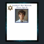 Bar Mitzvah Fototeckenskylt Poster<br><div class="desc">Teckenskylt för din sons Bar Mitzvah.  Blå natthimmelsgräns och vacker blå och gul Davidstjärna. Byt foto till din son.</div>