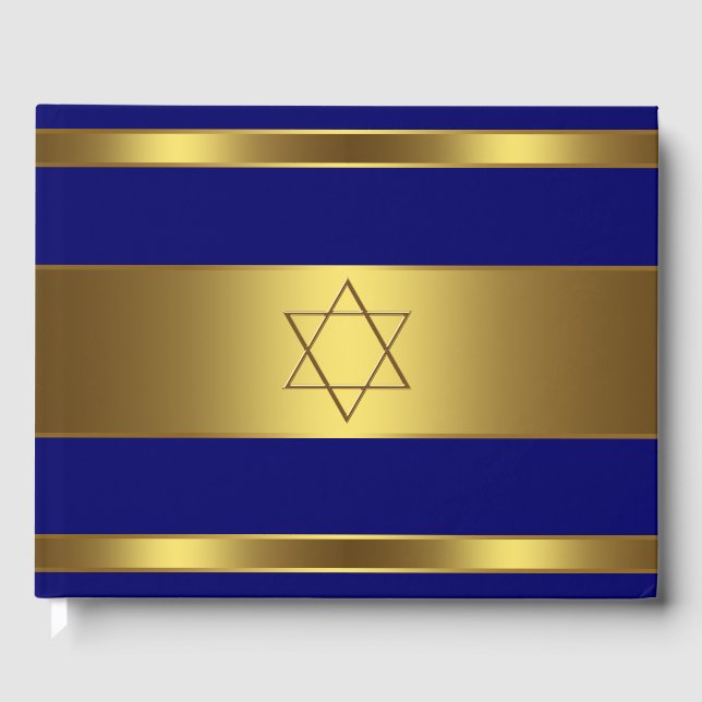 Bar Mitzvah Gästbok Royalblå och Guld (Framsida)