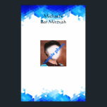 Bar Mitzvah, Geometric, Photo, Sign in Board Poster<br><div class="desc">Pretty abstract pattern in shades of blue.   Background color can be changed to any color. Add your favorite photo.</div>