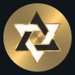 Bar Mitzvah Guld Svart Vit Davidsstjärna Runt Klistermärke<br><div class="desc">Designad av Carrie Fink.  Tryckt och skickad av Zazzle eller deras partners.</div>