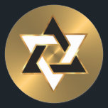Bar Mitzvah Guld Svart Vit Davidsstjärna Runt Klistermärke<br><div class="desc">Designad av Carrie Fink.  Tryckt och skickad av Zazzle eller deras partners.</div>