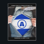 Bar Mitzvah Hjälte Spara datum Postkort Meddelande Vykort<br><div class="desc">Varje stor Bar Mitzvah börjar med en liten förväntan. Skapa din egen med detta "Bar Mitzvah Hjälte" spara datum-kort och se till att dina vänner och familj är på premiären. Dessa Bar Mitzvah-sparat datum-inbjudningar kommer att göra alla superhjältefilm- eller serietidningsfantaster stolta med stilen från en superhjältefilmsposter. Den visar en framställning...</div>