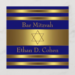 Bar Mitzvah i marinblå med gul Davidsstjärna Inbjudningar
