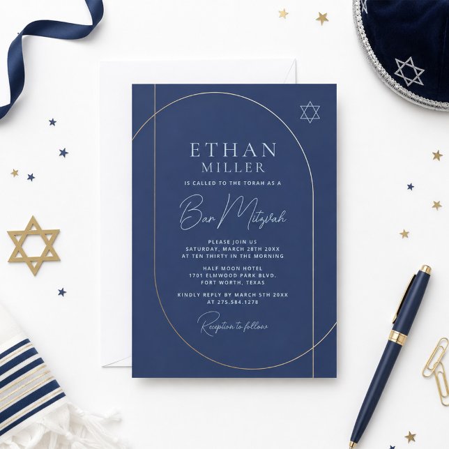 Bar Mitzvah-inbjudan Modern Navy Guld Inbjudningar (Skapare uppladdad)