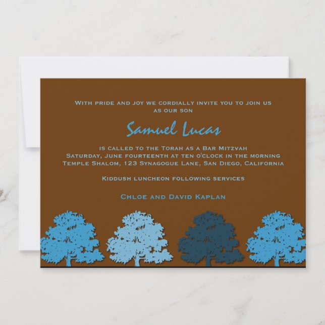 Bar Mitzvah-inbjudningar Samuel Lucas Blue Trees Inbjudningar (Framsida)
