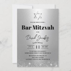Bar Mitzvah Judisk Davidstjärna Modern Silver Inbjudningar