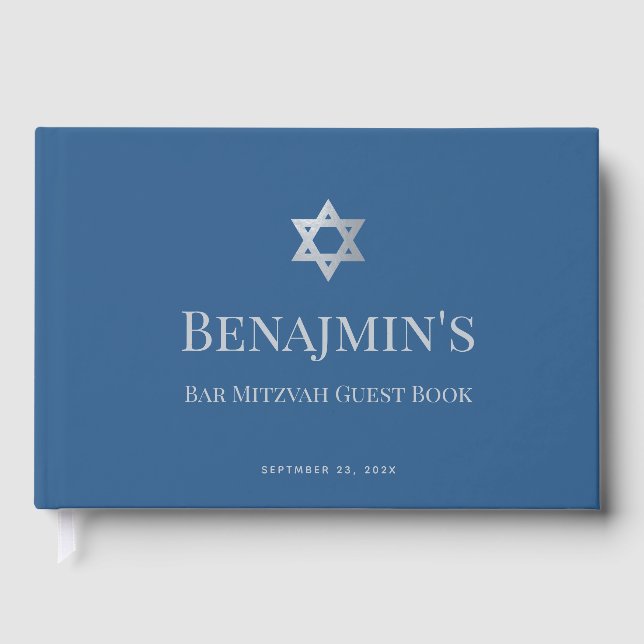 Bar Mitzvah Judisk Pojke Davidsstjärna Klassisk Bl Gästböcker (Framsida)
