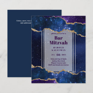 BAR MITZVAH-KORT Himmelska himlar Blå galax Guld