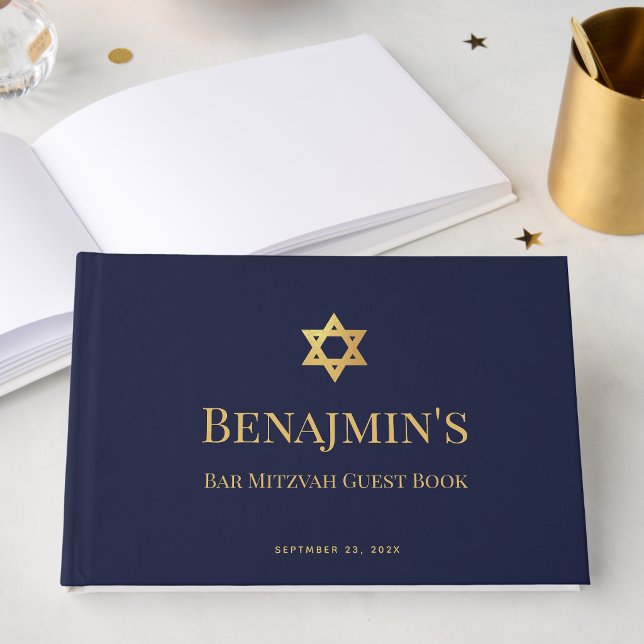 Bar Mitzvah Marinblå Falskt Guld Davidstjärna Pojk Gästböcker (Skapare uppladdad)