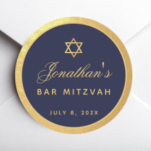 Bar Mitzvah Marinblå Falskt Guld Elegant Skrift