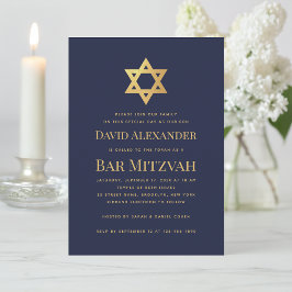 Bar Mitzvah Marinblå Falskt Guld Folie Davidsstjär Inbjudningar