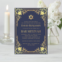 Bar Mitzvah Marinblå Falskt Guld Vintage Religiös