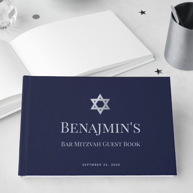 Bar Mitzvah Marinblå Falskt Silver Davidsstjärna Gästböcker (Skapare uppladdad)