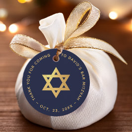 Bar Mitzvah Marinblå Guld Davidstjärna Tack Gåvor Etiketter