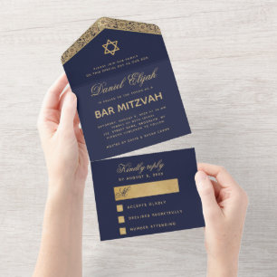 Bar Mitzvah Marinblå Guld Elegant Skriftstil Vinta