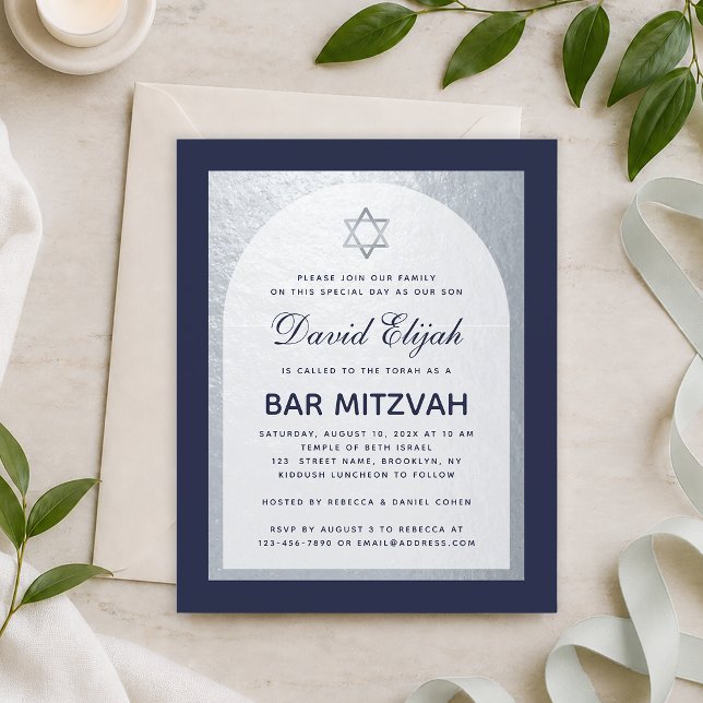 Bar Mitzvah Marinblå Silver Budget Inbjudan (Skapare uppladdad)