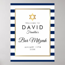 Bar Mitzvah Marinblå Vit Guld Välkomstskylt