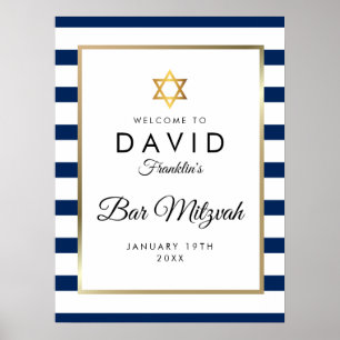Bar Mitzvah Marinblå Vit Guld Välkomstskylt Poster
