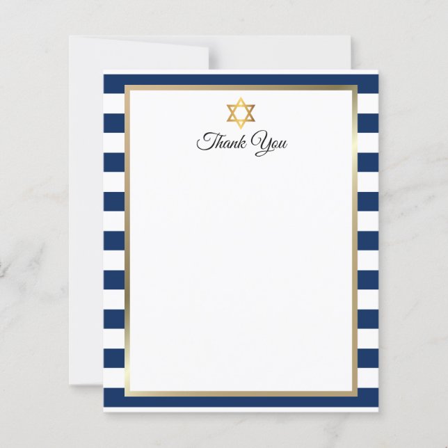 Bar Mitzvah Marinblå Vit Rand Tack Kort (Framsida)