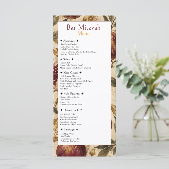 Bar Mitzvah-meny, Kosherfirande, Granatäpple Meny (Stående Fram)