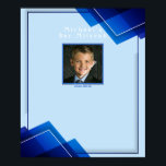 Bar Mitzvah Modern Blå Geometrisk Poster<br><div class="desc">Vacker lim geometrisk med blå kant. Perfekt välkomstskylt för dina gäster. Lägg till ditt favoritfoto.</div>