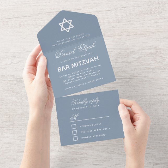 Bar Mitzvah Modern Dammig Blå Enkel Vit Skrift (Avrivbar del)