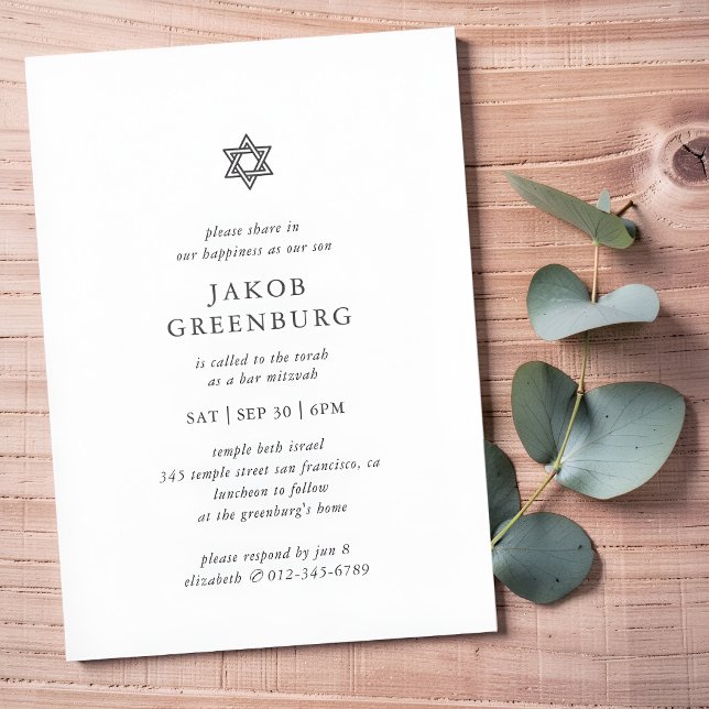 Bar Mitzvah Modern Enkel Elegant Minimalistisk Inbjudningar (Skapare uppladdad)