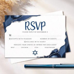 Bar Mitzvah Modern Enkel Navyblå Agat Skrift OSA Kort