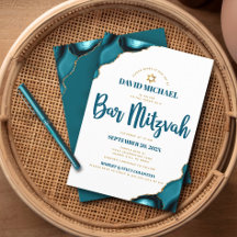 Bar Mitzvah Modern Enkel Turkos Agat Skrift
