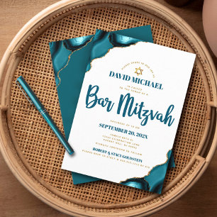 Bar Mitzvah Modern Enkel Turkos Agat Skrift Inbjudningar