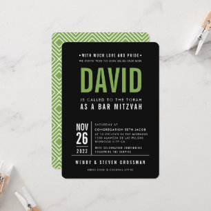 BAR MITZVAH modern fet stilblock svart grön Inbjudningar