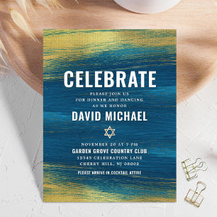 Bar Mitzvah Modern Fetstil Guld Folie Turkos Tilläggskort