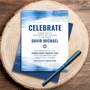 Bar Mitzvah Modern Fetstil Navy Blå Typografi Blåt Tilläggskort