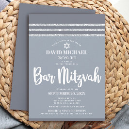 Bar Mitzvah Modern Grå Silver Tallit Enkel Djärv Inbjudningar