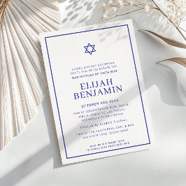 BAR MITZVAH modern minimal stjärna kant kunglig bl Inbjudningar