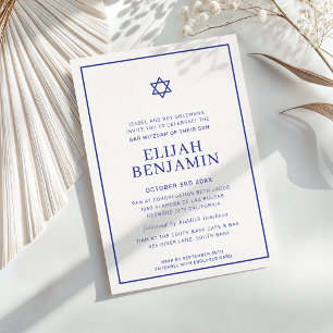 BAR MITZVAH modern minimal stjärna kant kunglig bl Inbjudningar