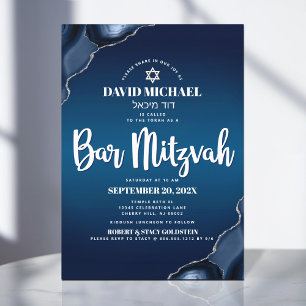 Bar Mitzvah Modern Navyblå Ombre Agat Skript In Inbjudningar