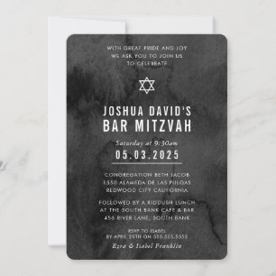 BAR MITZVAH modern trendig dyster svart akvarell Inbjudningar