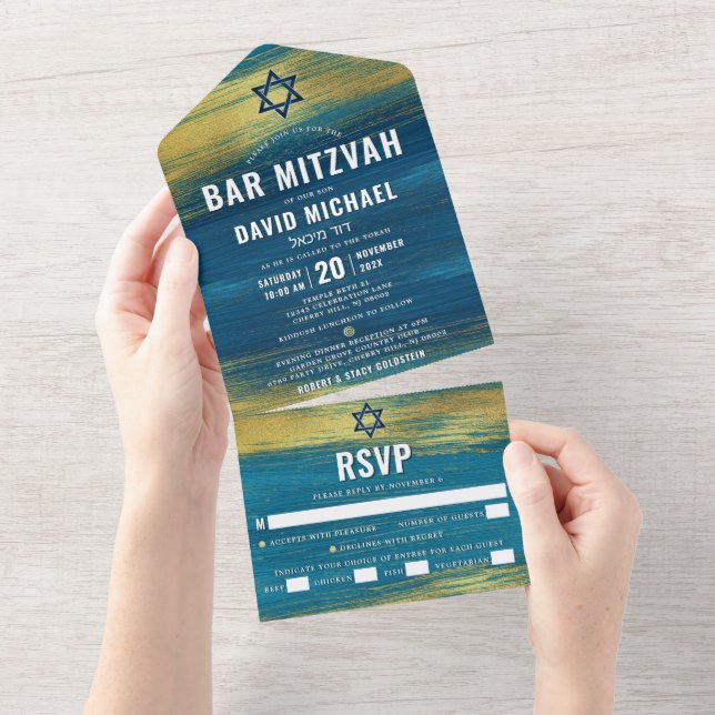 Bar Mitzvah Modern Typ Turkos Guld Folie Fest (Avrivbar del)