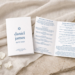 Bar Mitzvah Modernt Vikt Papperprogram, Blå Reklamblad