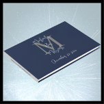 Bar Mitzvah-monogram Blå Grå Vit Signering Gästböcker<br><div class="desc">Denna eleganta minimalistiska Bar Mitzvah-fest gästbok har en marinblå bakgrund,  grått monogram och vit text. Lätt att anpassa,  byt bara ut eller ta bort exempel namn och text på framsidan och ryggen. Med ensamrätt © 2024 Alan & Marcia Socolik.</div>