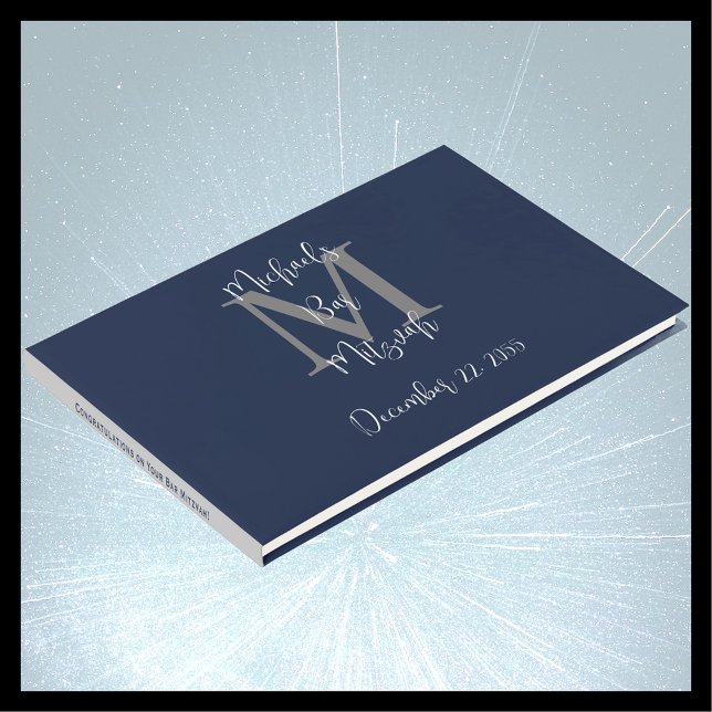 Bar Mitzvah-monogram Blå Grå Vit Signering Gästböcker (Skapare uppladdad)