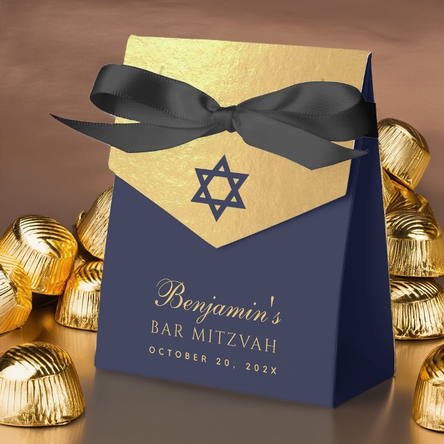 Bar Mitzvah Navy Blue Star of David Faux Gold Foil Presentaskar (Skapare uppladdad)