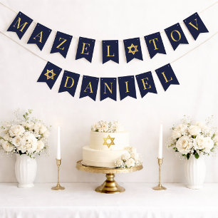 Bar Mitzvah Navy Mazel Tov Pojke Namn 6 Bokstäver Vimplar