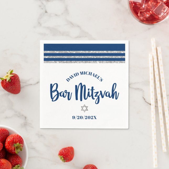 Bar Mitzvah Navy Silver Tallit Fet Stil Minimal Pappersservett (Insitu)