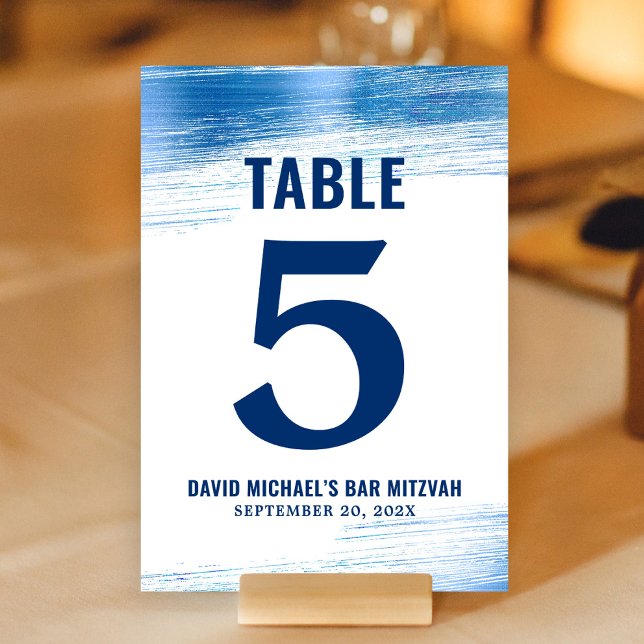 Bar Mitzvah Navy Typografi Blå Folie Modern Fetsti Bordsnummer (Skapare uppladdad)